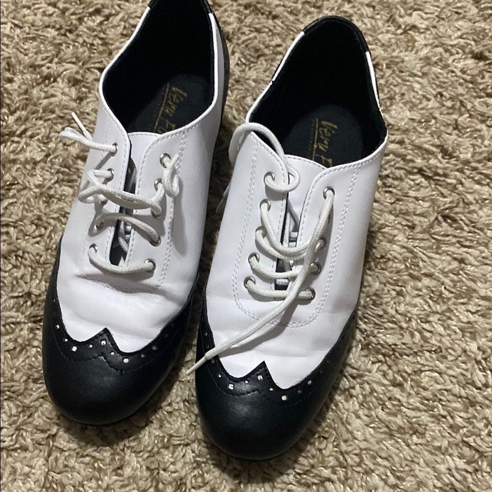 Women's Black and White Oxford Cuban heel practice dance salsa mambo shoes suede